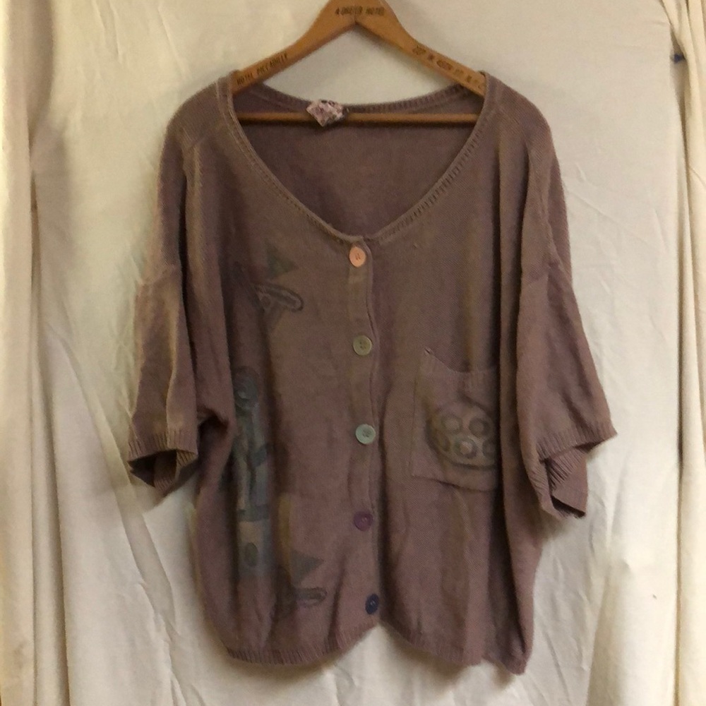 Vintage Blue Fish Front button, cropped sweater